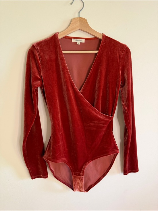 Madewell Tops - Madewell Velvet Wrap Bodysuit in Deep Red